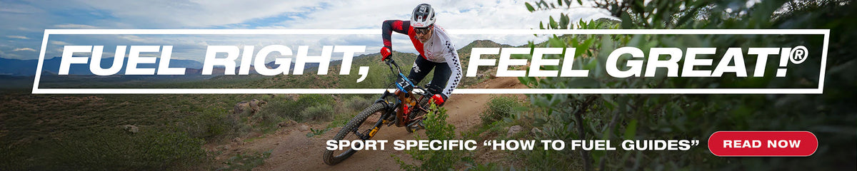 Fuel Right, Feel Great: sport-specific How to Fuel Guides, read now. Mountain biker riding a trail.