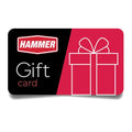Hammer gift card with black and red design featuring a gift box illustration on a white background.