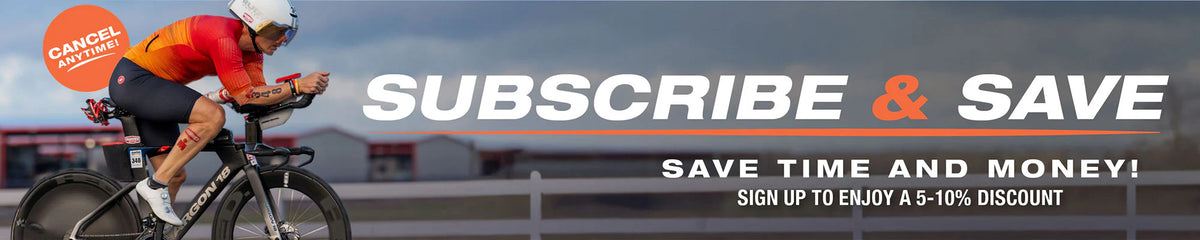 Subscribe and Save: save time and money. Sign up to enjoy a 5 to 10% discount. Cyclist on a time trial bike.