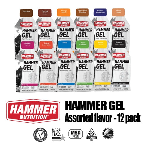 Hammer Gel assorted flavour 12 pack, all twelve single serving sachets