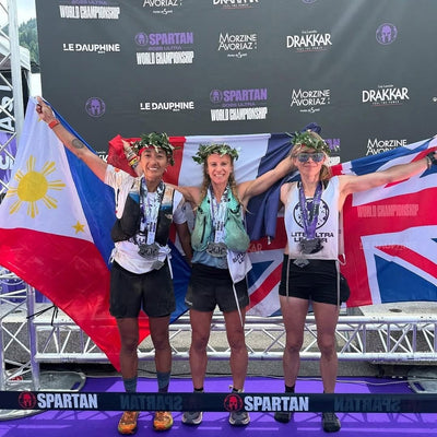 Sandi Menchi Abahan on the podium at the Spartan Ultra World Championship